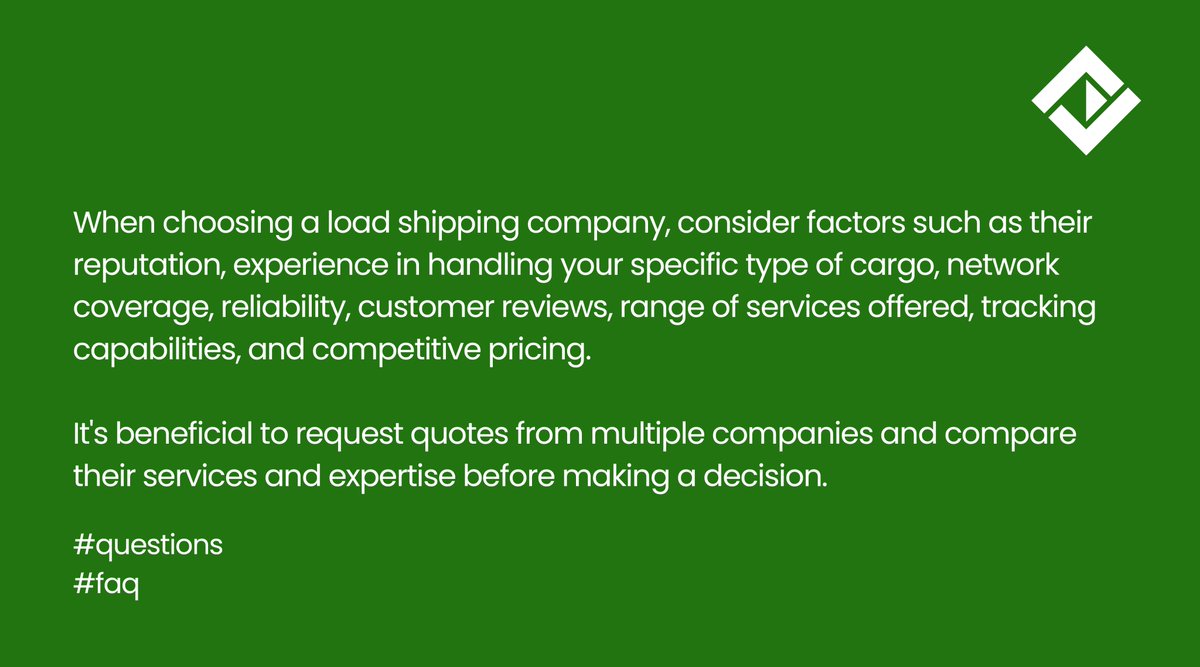 LoadRightTMS's tweet image. Are you feeling a bit lost about how to choose the right load shipper for your company? Check out our new #faq.

#question #TransportationSoftware #truckingsoftware #transport #logistics #business #shipping #freight #cargo #courier #loadshipping