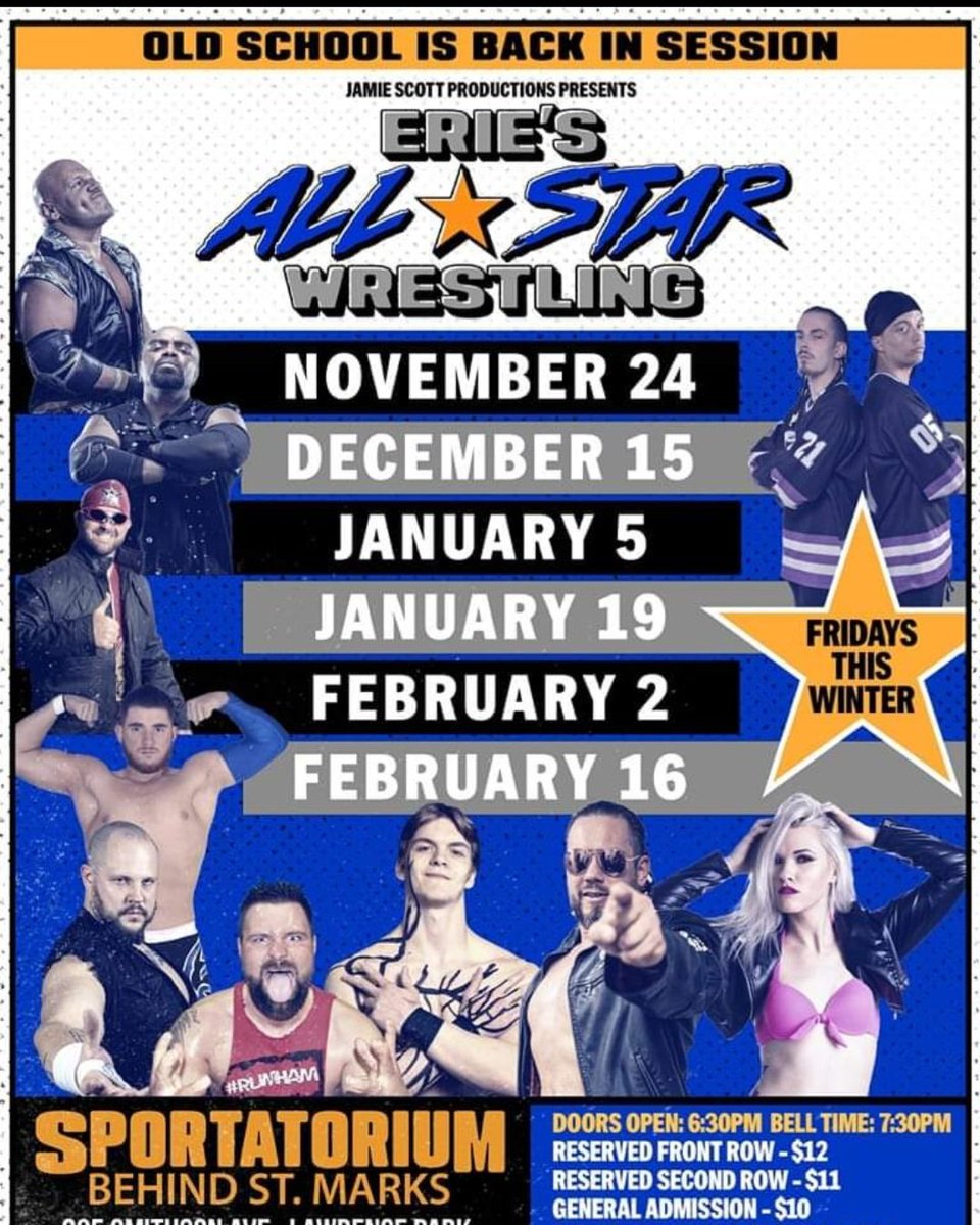 harold_pawlik's tweet photo. Tomorrow' show for Erie's All-Star Wrestling has been canceled due to the weather.  The next show will be Feb. 2 https://t.co/e1y5KxNiMZ
