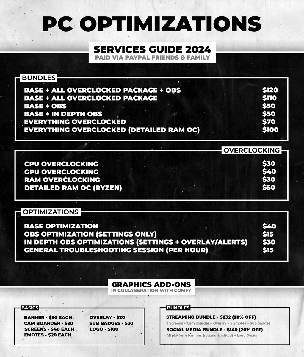 AyresIV's tweet photo. 2024 Revised Price List for My Services, including inquiries about Stream graphics. Collaborating with @ComfyJon, my trusted designer since 2020.

Retweets and Likes are appreciated. https://t.co/CNDrGENMRw