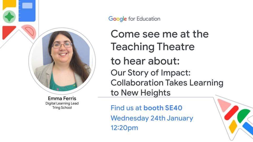 Emma Ferris (@emmaferris123) on Twitter photo Exciting news 🎊! I’m honoured to announce I will be speaking with some <a href="/tringschool/">Tring School</a> students at #Bett2024 in London with <a href="/GoogleforEdu/">Google for Education</a> to discuss collaboration! Looking to attend? Learn how you can join me & attend other planned #GoogleEdu sessions: goo.gle/Bett2024 Exciting news 🎊! I’m honoured to announce I will be speaking with some <a href="/tringschool/">Tring School</a> students at #Bett2024 in London with <a href="/GoogleforEdu/">Google for Education</a> to discuss collaboration! Looking to attend? Learn how you can join me & attend other planned #GoogleEdu sessions: goo.gle/Bett2024