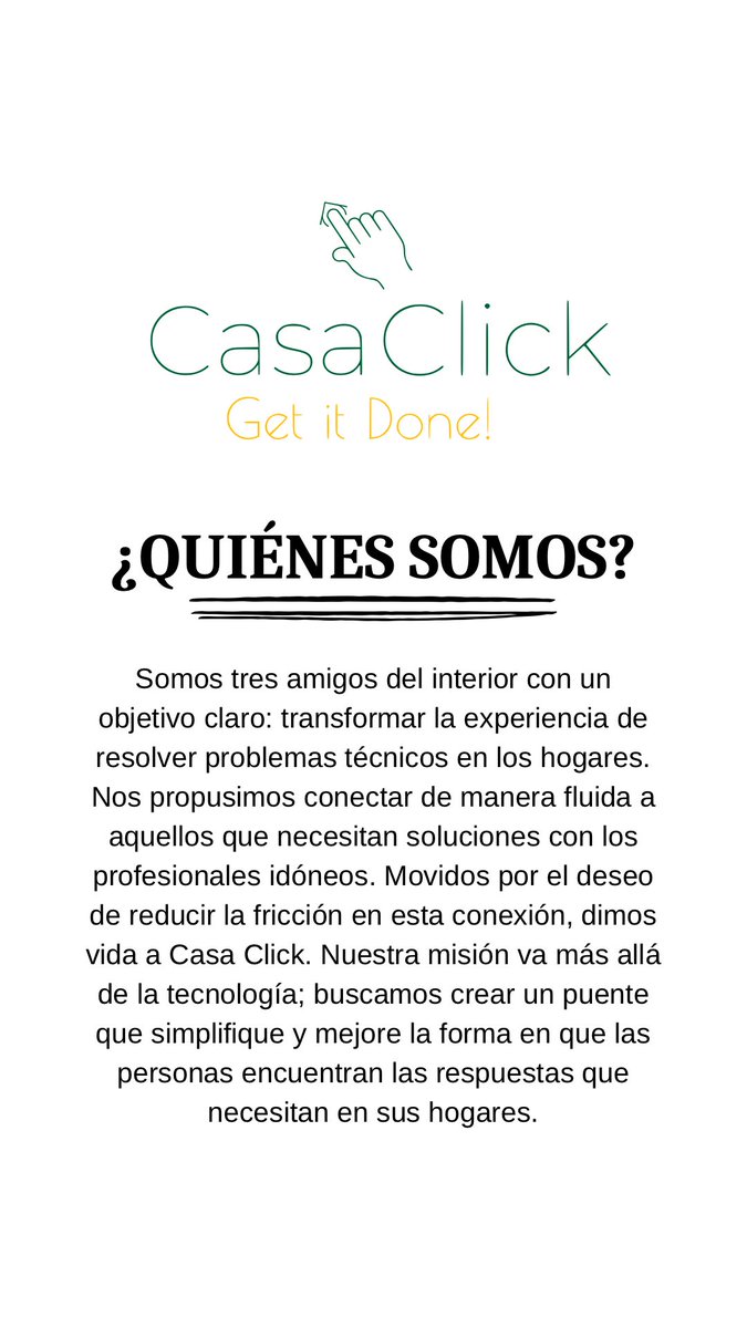 Buen dia , Clickers! Para quienes no nos conocen, les dejamos una breve descripción de quienes somos y que hacemos. 

Pueden descargarla desde PlayStore y AppStore. Actualmente disponible en Ciudad de Córdoba. 

Casa Click, la app que te conecta con tus soluciones para el hogar.