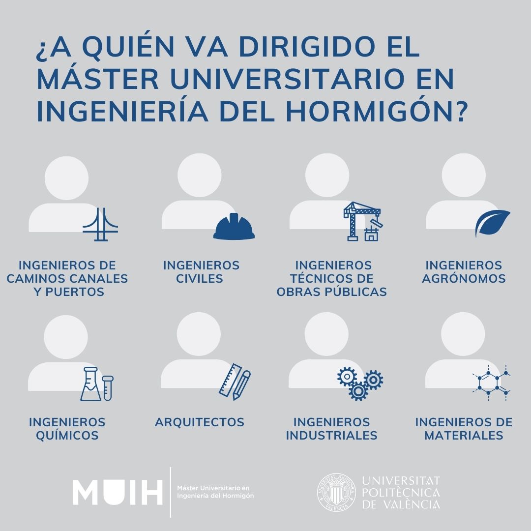 🎯🏗️ ¿A quién va dirigido el Máster en Ingeniería del Hormigón de la <a href="/UPV/">Universitat Politècnica de València</a>? 📚🧱

¡A TODOS estos apasionados perfiles profesionales! 🔧👷‍♀️

➕ info: masterenhormigon.com
👉 Preinscríbete hasta el 15/02: masterenhormigon.com/matricula/prei…

¿Tienes dudas?
📞 673 93 16 86 / 📩mih@upv.es