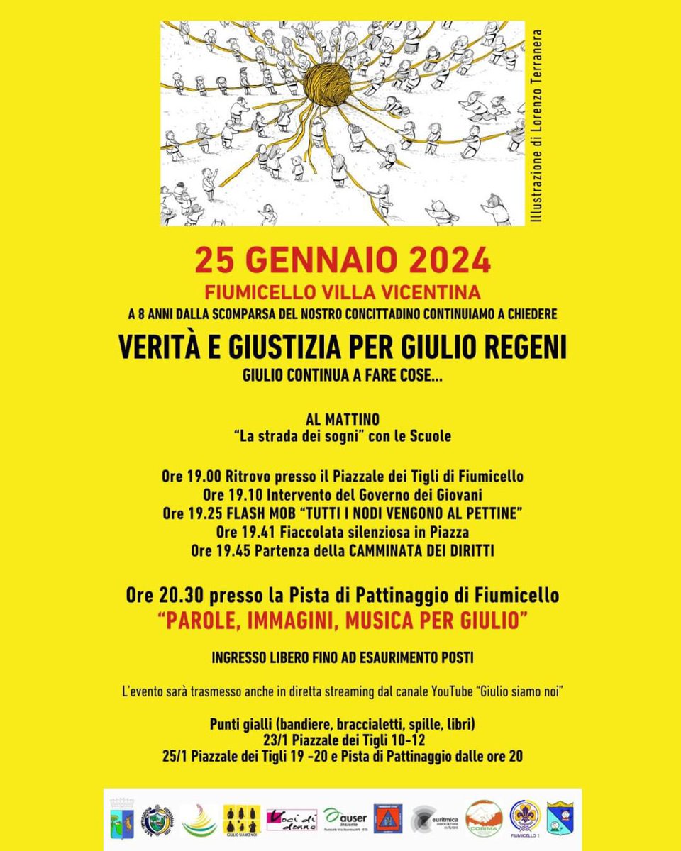 GiulioSiamoNoi's tweet photo. Il 25 gennaio vi aspettiamo a Fiumicello Villa Vicentina, per continuare a chiedere #VeritàeGiustiziaperGiulio #Regeni #8anniconGiulio 

Collettivo GSN https://t.co/iWkUiF9QT0