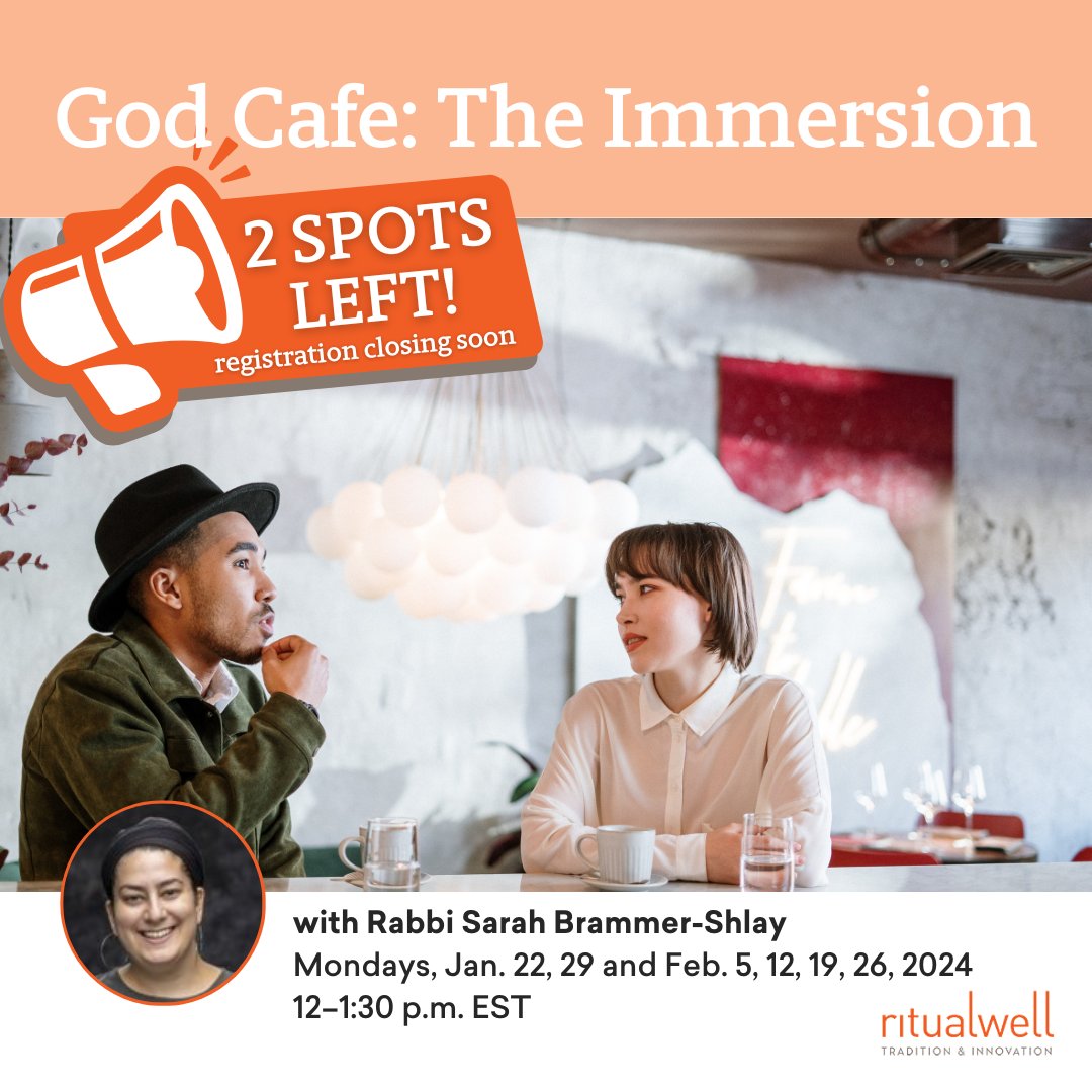 How often in our busy lives do we make time to explore what God means to us?

Rabbi Sarah Brammer-Shlay's God Cafe: The Immersion is the space to bring your God-curiosity. 

Register before it's too late: ritualwell.org/event/god-cafe…