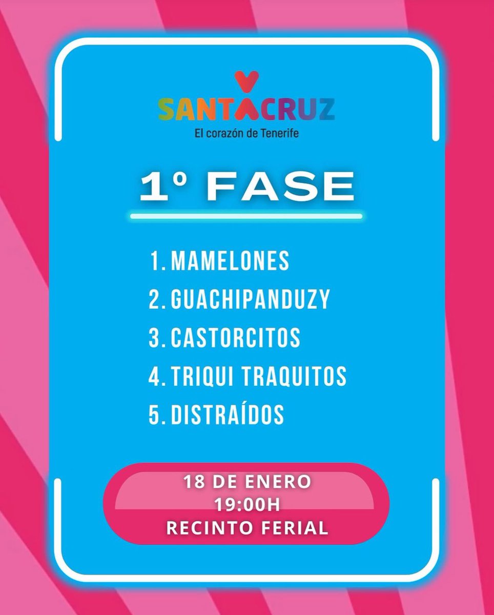 TajinastesDelTT's tweet photo. 🤡 🎺 Hoy comienza el Carnaval
Queremos desearle las mayores de las suertes a nuestra cantera murguera en la I Fase de Murgas Infantiles de @SCenCarnaval
@MamelonesMurga
@guachipanduzy1
@MCastorcitos
@TriquiTraquitos
#Distraidos
#SCEnCarnaval #MurgasInfantiles https://t.co/sJAfVbuXKk