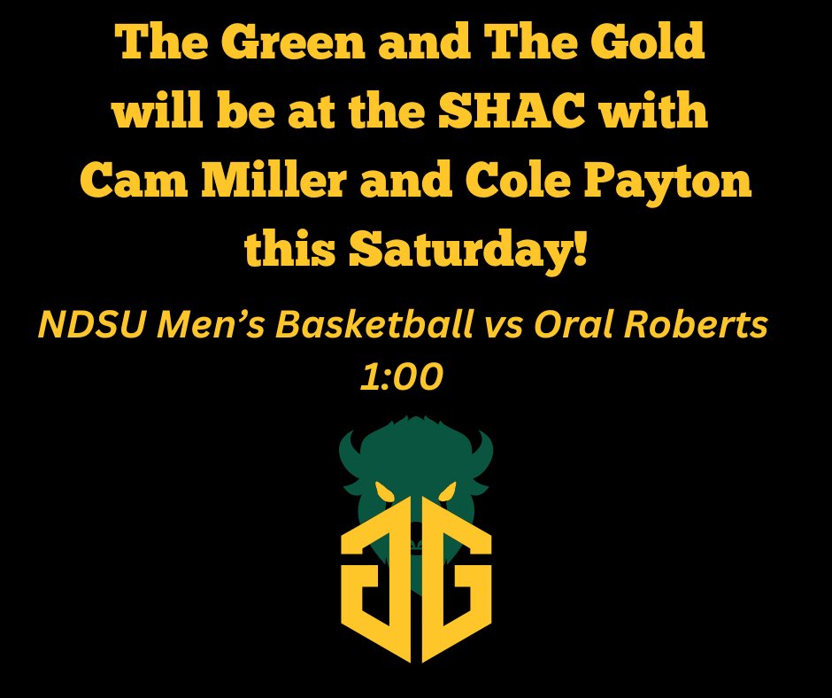 Want to know more about The Green and The Gold Collective? Want to meet Cam Miller and Cole Payton? Join us this Saturday as Bison Men’s Basketball take on Oral Roberts at the SHAC. Doors open at noon and we will be on the North Concourse! #gobison #NIL #weneedyou
