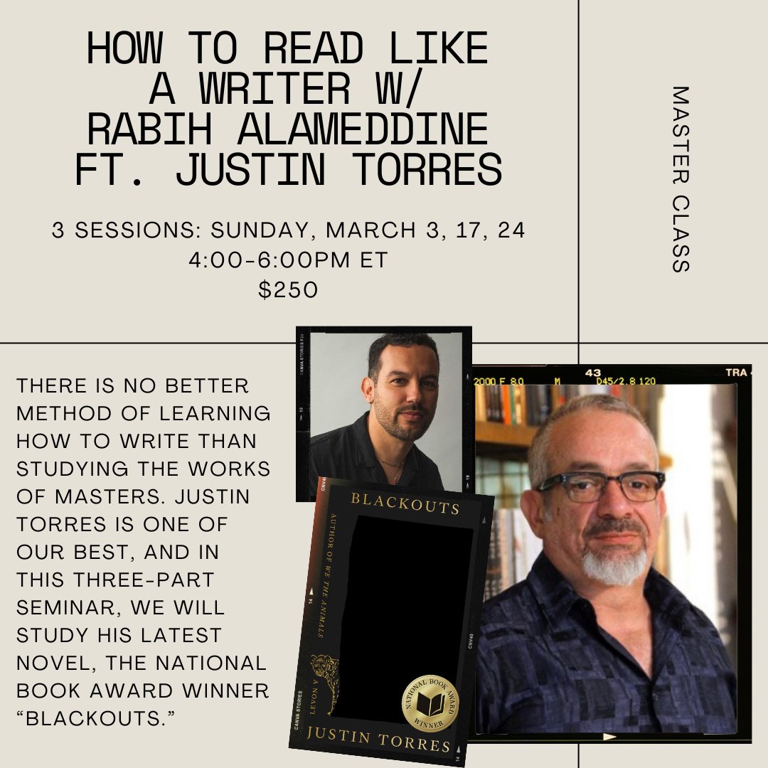 This class is taught by Rabih Alameddine @rabihalameddine , the author of six critically acclaimed novels. His most recent book, The Wrong End of the Telescope, was awarded the PEN/Faulkner Award and called “profound and wonderful” by Publisher’s Weekly.