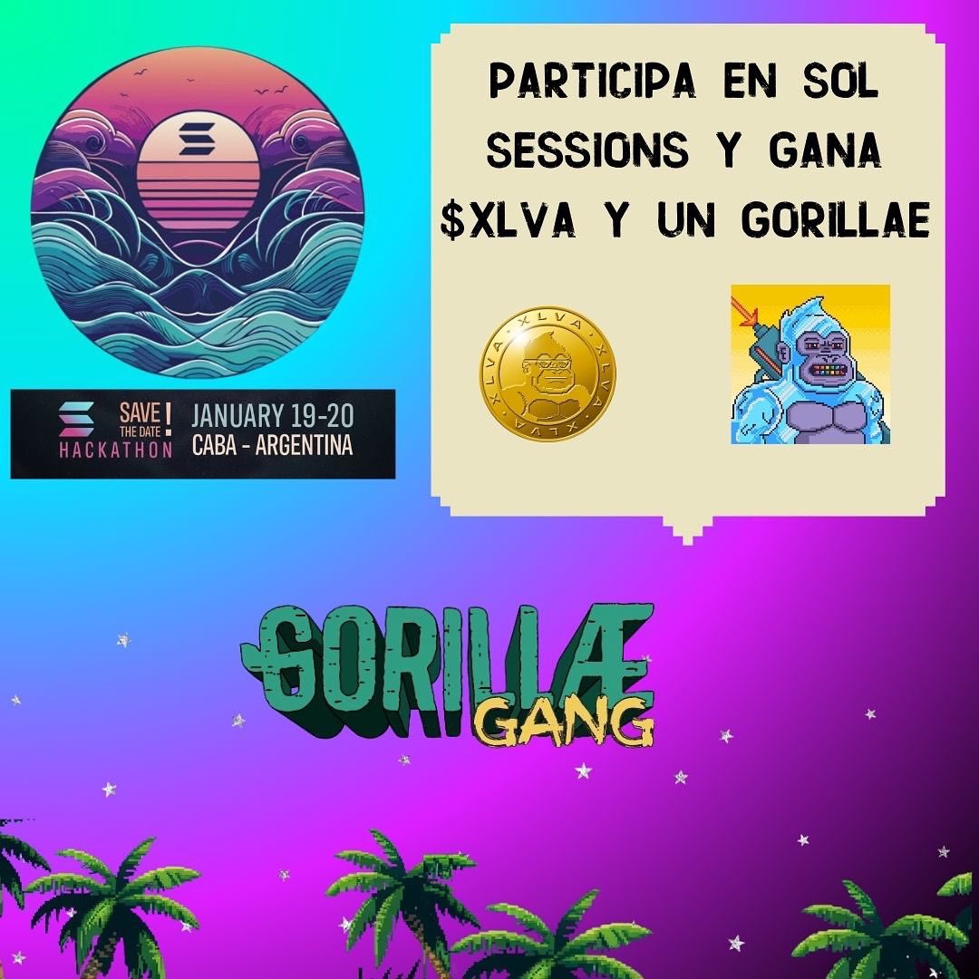 GorillaeDAO's tweet photo. We are ready for #SolSessions Argentina 🇦🇷, who is gonna win this good looking Gorillae?
Can’t wait to see how the #GorillaeGang connects during the event https://t.co/5yMH04Dq7y