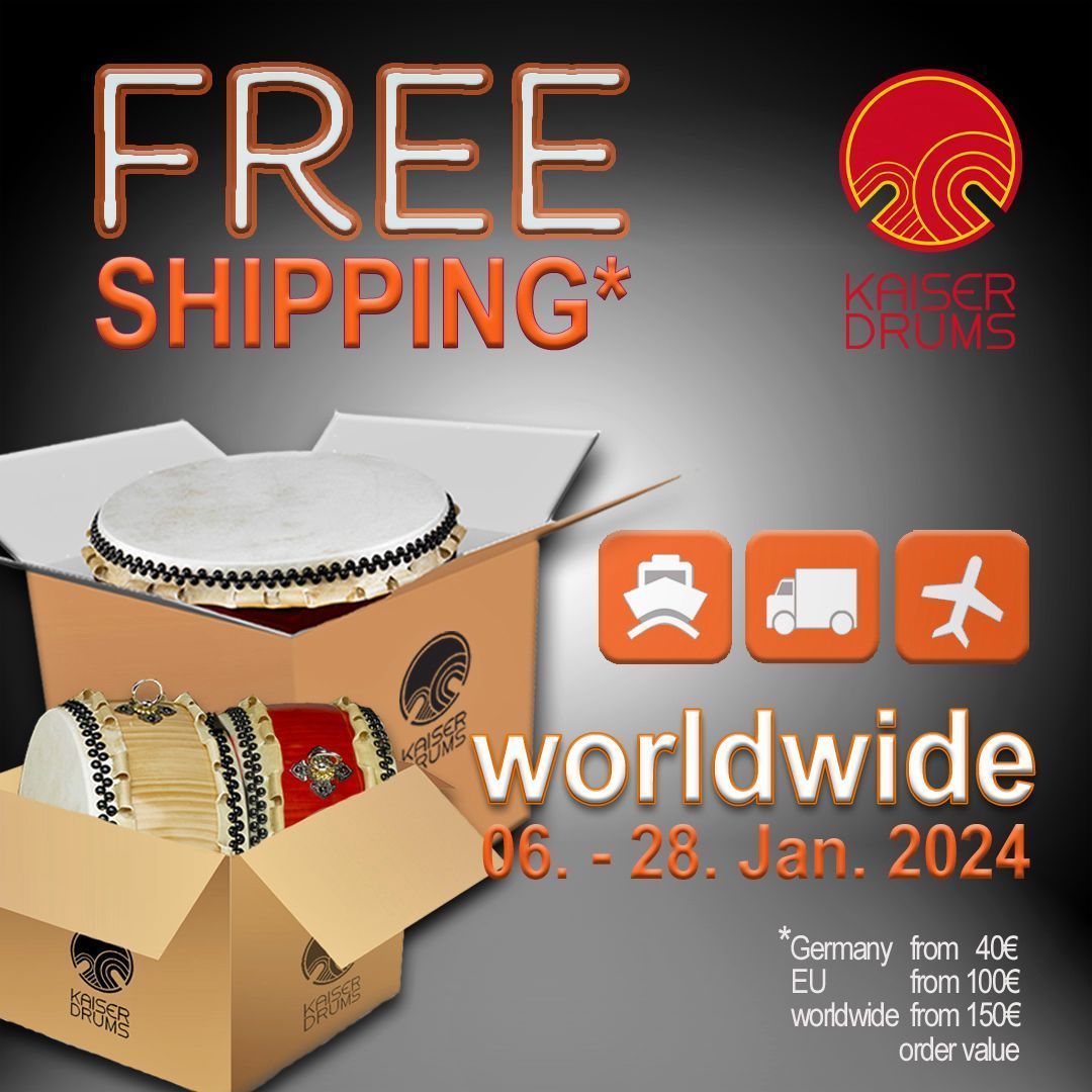 TW tudents have shown an interest in buying Taiko Drums and other Taiko equipment from Kaiser Drums in Germany. Well, in case you missed it, they are still running their offer of Free Worldwide Shipping until 28th January. buff.ly/3U3MZYL #taikodrumming #kaiserdrums
