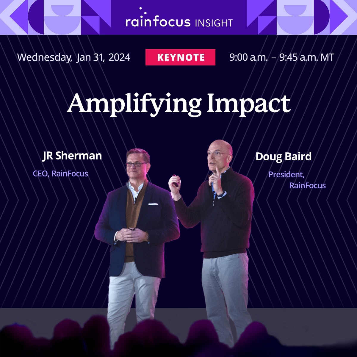 #RainFocusINSIGHT 2024 centers around the theme of "Amplifying Impact." During the conference, our president and CEO will take the main stage to discuss the strategies and innovations that elevate our clients' event experiences and expand their #eventROI. brnw.ch/21wGcd2