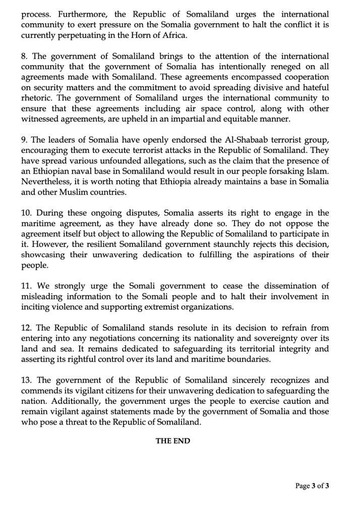 Press Release - Council of Ministers of the Republic of Somaliland