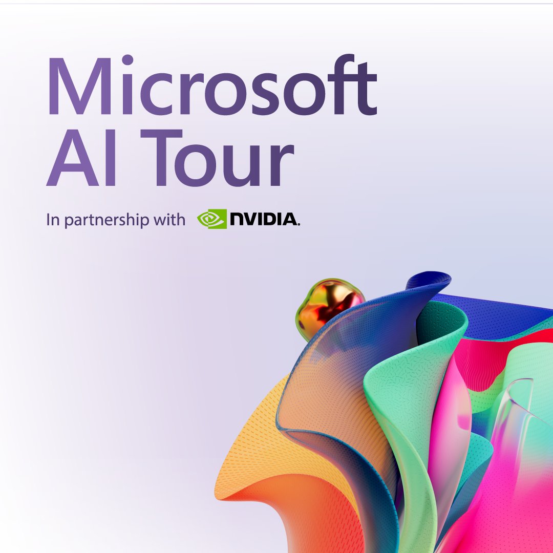 Join @Microsoft and @nvidia on the Microsoft AI Tour! We're helping developers discover new opportunities with #AI and advance their knowledge with NVIDIA AI, #NVIDIADGX Cloud, and @Azure. Register today for the Microsoft AI Tour in New York on January 25. nvda.ws/3Sm1Nks