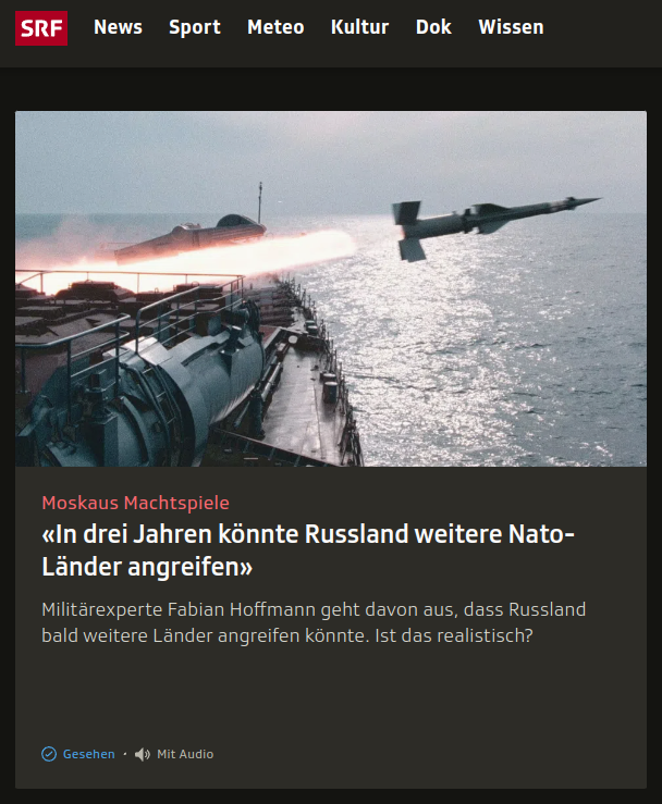 gerard_schmid's tweet photo. @VB_Schweiz @RealWsiegrist @srfnews @SRF @srg_d @SRGSSR .., und so sah der Aufmacher am Nachmittag aus!
(kann SFR die Nato-Länder auflisten, die von Russland angegriffen worden sind?) https://t.co/0S4N9QJRrn