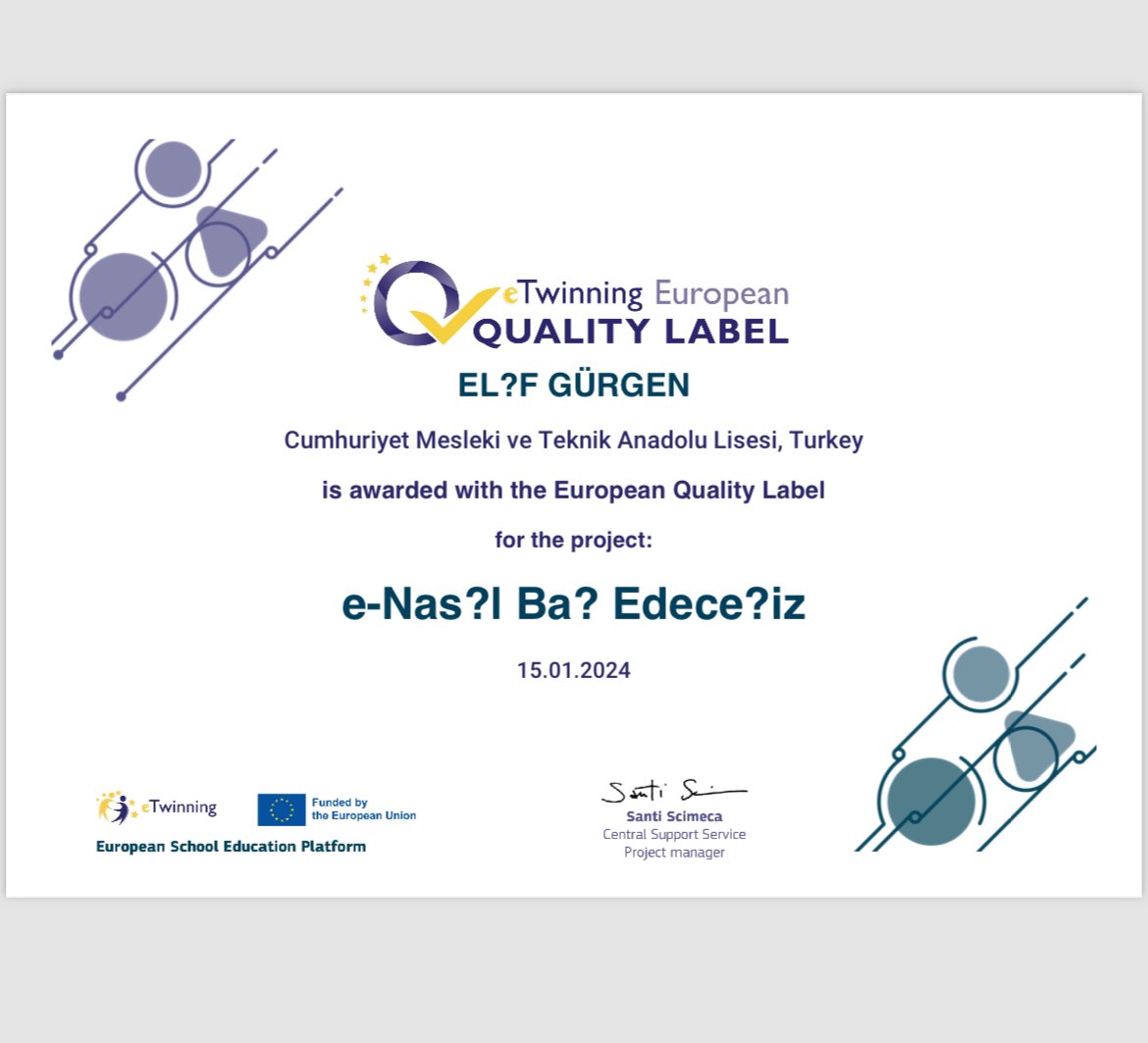Yürütmüş oldukları eTwinning projelerinden dolayı Avrupa Kalite Etiketi almaya hak kazanan hocalarımızı ve öğrencilerimizi tebrik ediyoruz 👏🏻🌺
<a href="/eTwinningErz25/">eTwinning Erzurum</a> <a href="/Erzurum_Mem/">Erzurum İl Millî Eğitim Müdürlüğü</a> <a href="/Yakutiyemem/">YAKUTİYE İLÇE MEM</a> <a href="/yakupyildiz024/">Yakup YILDIZ</a> <a href="/AGazioglu25/">Abdurrahman GAZİOĞLU</a> <a href="/eTwinningDestek/">eTwinning Projects Dissemination</a> <a href="/tretwinning/">eTwinning Türkiye</a>