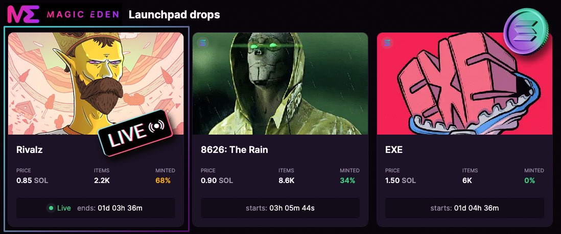 NFTokenwatcher's tweet photo. 🗣️ @rivalznft Mint is „LIVE“ 🔥
Grab your #NFT to get part of the Game
Doors close in 26h and 68 % already  minted.

And another 2 big projects will go Live today and tomorrow.
🥳So lets celebrate a big @solana week together 🎉

@MagicEden @8626games @ExeLandNFT #GamingCommunity https://t.co/2rLteQEpr2