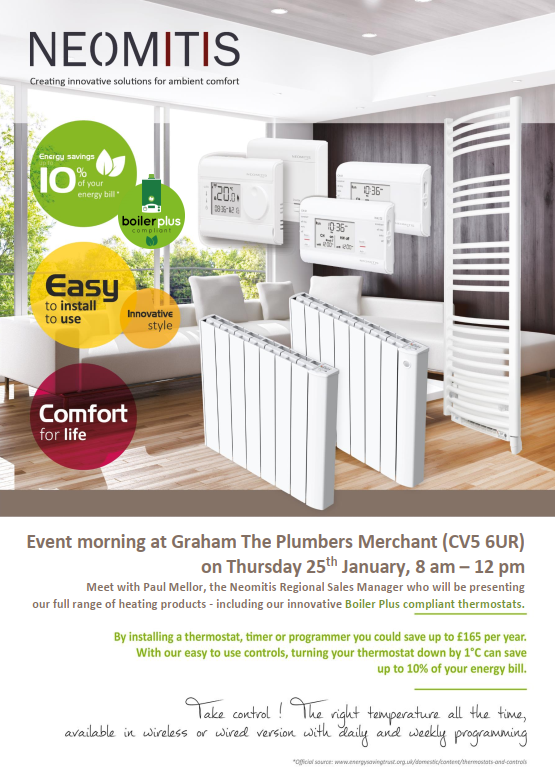 Our RSM Paul Mellor will be showcasing the #Neomitis product range at @CoventryUKPS (CV5 6UR) on Thursday 25th January, 8 am – 12 pm📍 Visit to see how easy our products are to use and install! #Controlofchoice📷 #Thermostat #Electric #Radiators #TowelWarmers