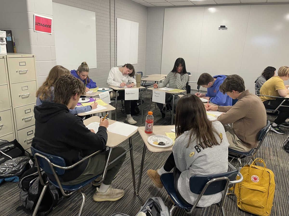 My Global kids discussed ideas from the Enlightenment in our very own coffeehouse. Loved watching them engage in conversation and thanks to those who brought in treats! #WeAreDGN #99learns