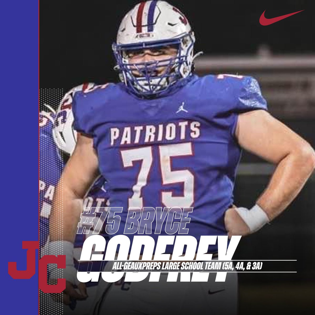 ‘24 OL Bryce Godfrey (@Brycegodfrey77) named to the @GeauxPrepsLA All-GeauxPreps Large School Team (5A, 4A, & 3A)! The ONLY @CatholicLeague_ selection! Recap: 2X All-District 2X All-Metro 2X All-State 5A All-State Large Schools STATE CHAMPION! geauxpreps.com/home/2023-all-…