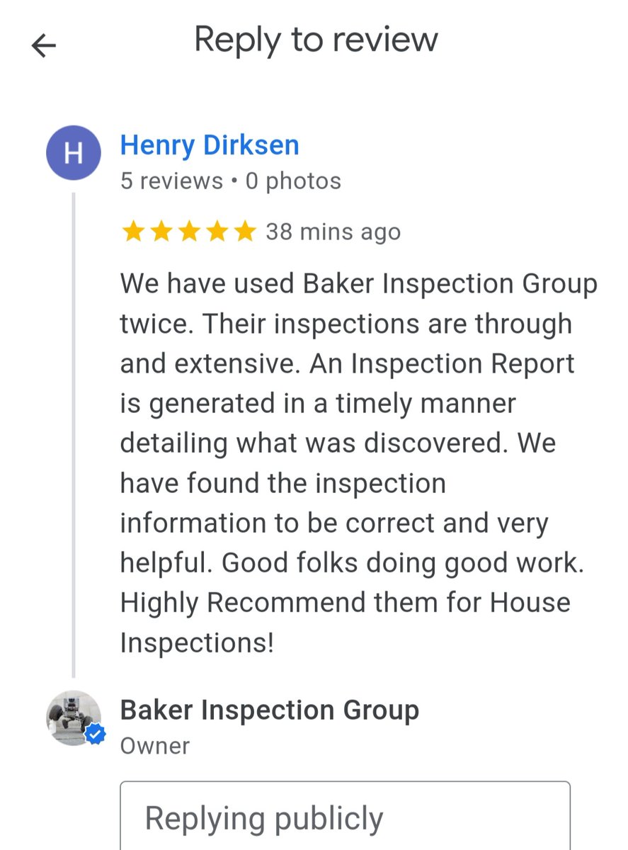 BakerInspection's tweet photo. Thank you to our client for another wonderful 5 star review on Google Business. Online reviews are a great way to make our small family business stand out from rest.  #homeinspector #homeinspection #modestorealestate #modestorealtor #modestohomeinspector #modestohomeinspection https://t.co/Xj4yDi2CPB