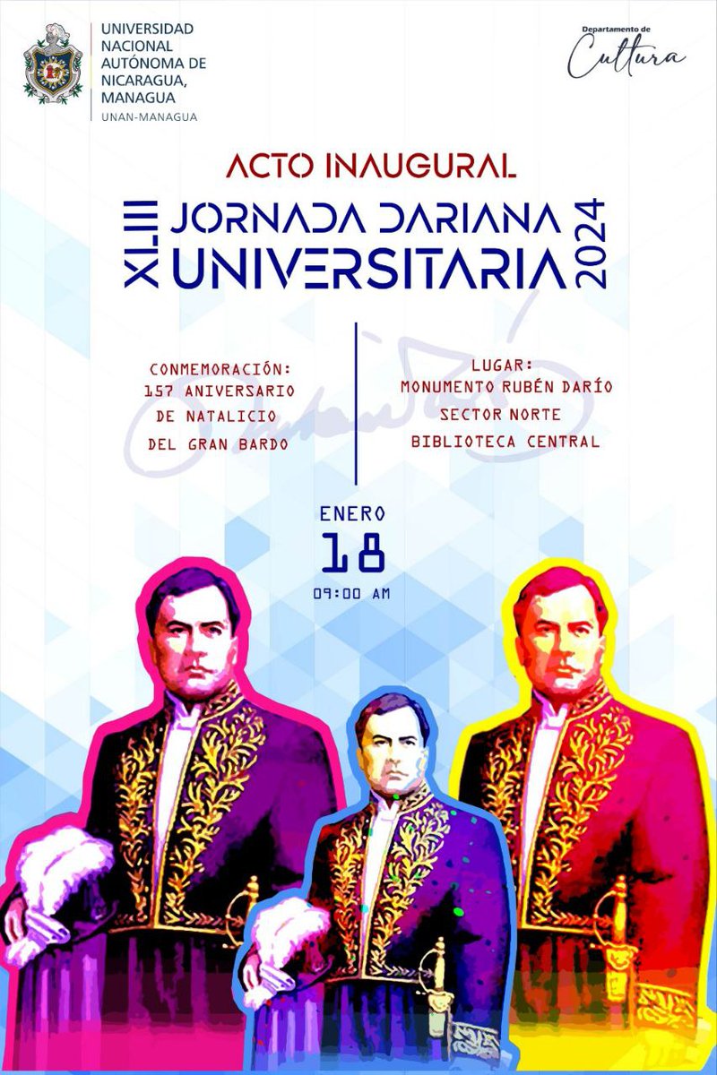 #MásVictoriasMásBienestar
XLIII Jornada Dariana Universitaria 2024 
#2024LaPatriaLaRevolución
#SomosUNAN 
#13DeJulio 
#TropaSandinista
 #SomosUNCSM