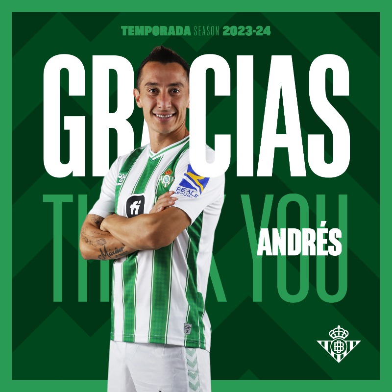 RealBetis's tweet photo. 📣 OFICIAL | Andrés Guardado, leyenda del #RealBetis, finaliza su etapa en el Club 📄🖊

¡Gracias por tanto y mucha suerte en el futuro, @AGuardado18! 💪💚

#Pr1ncipit8