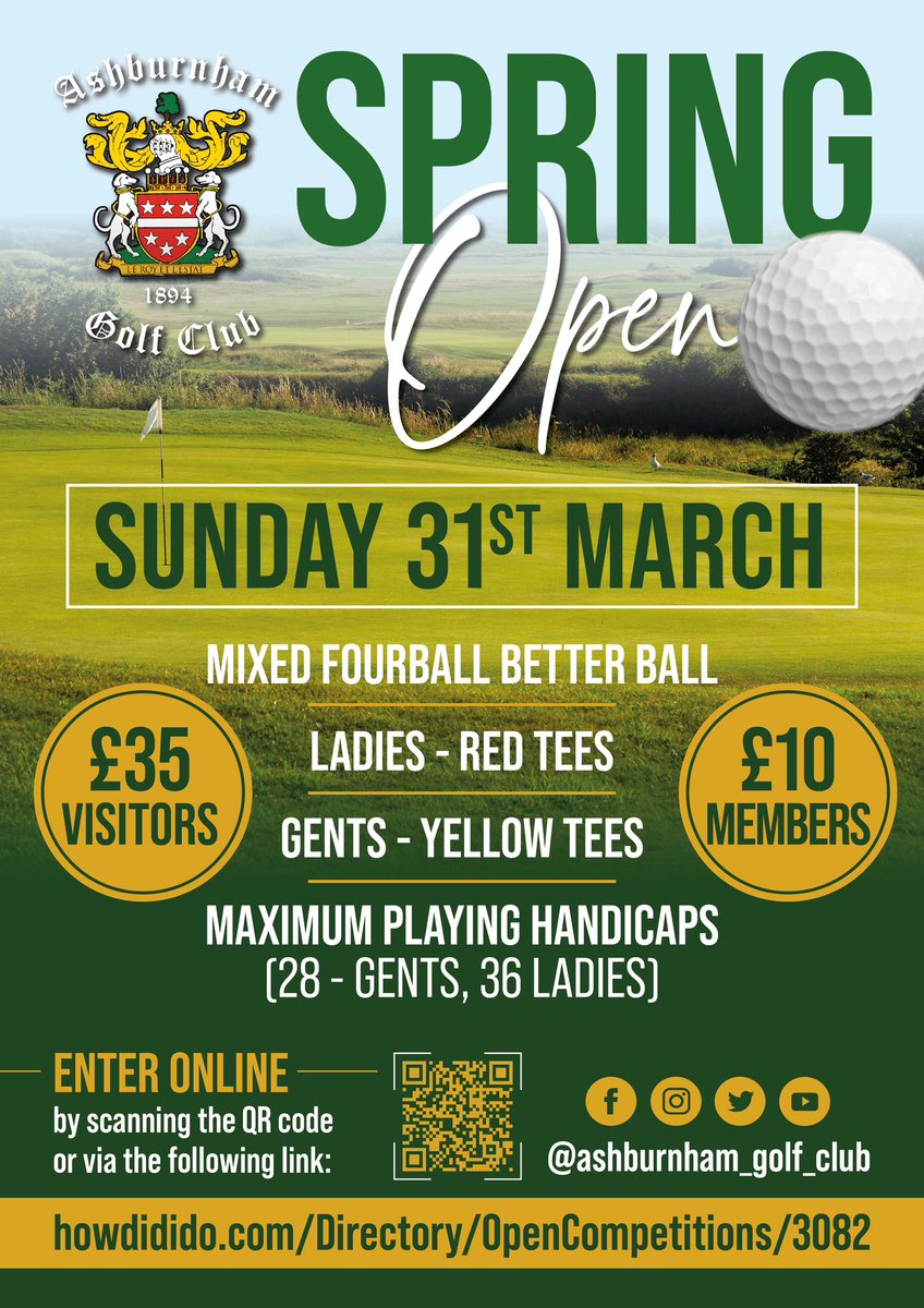 📣 SPRING OPEN DAY 📣

Start your golfing season in style by entering our first open day of the year, here at Ashburnham Golf Club❗️

Secure your place NOW 👇🏽

howdidido-whs.clubv1.com/hdidbooking/op…

#AshburnhamGC #SpringOpen #LinksGolf #BurryPort #Llanelli #GolfInWales