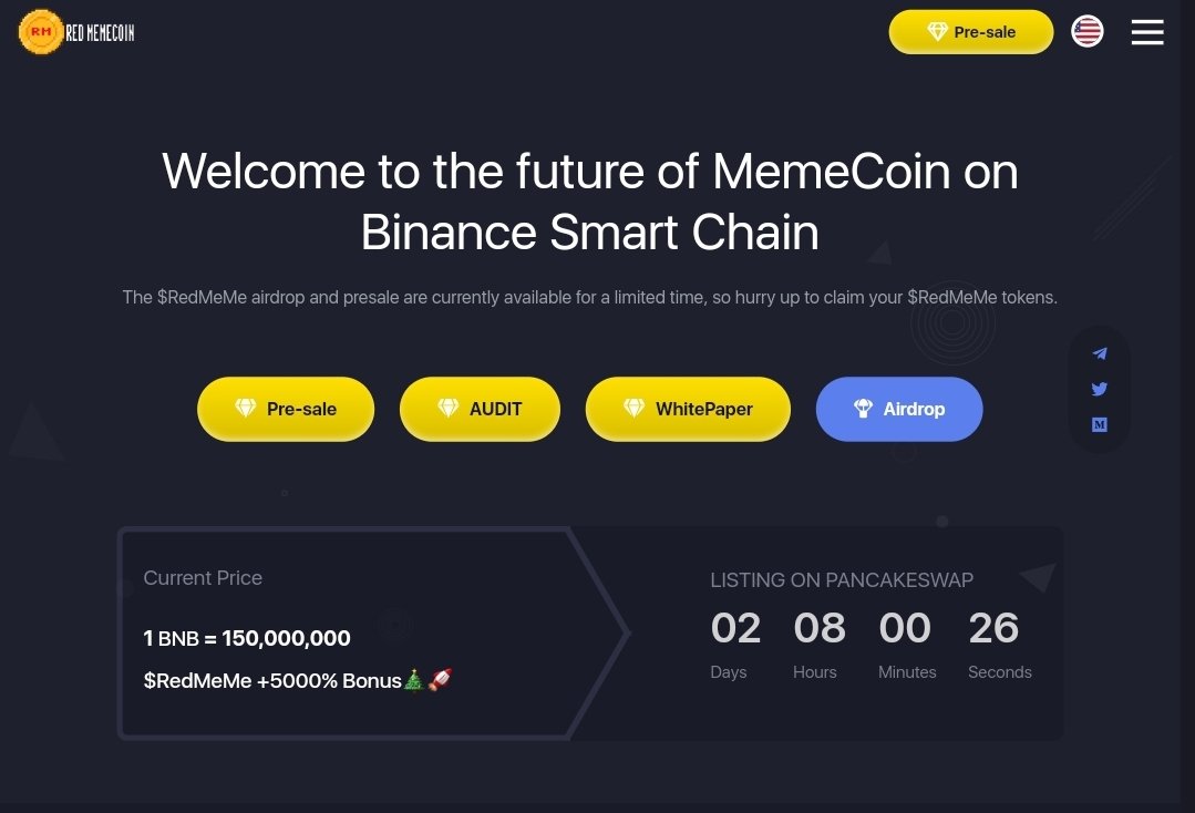 RedMemeCoin's tweet photo. ❤RedMemeCoin Reaches Its Final Stage Before Listing On Pancakeswap
🔥End of pre-sale 2 days
✅ Super Bonus 5000% 🚀🚀
💥Unique opportunity x100🤑

https://t.co/J6mq6RjpW0

#redmeme #Manta #pepe #Bonk #memecoin #listing #pancakeswap  #PresaleAlert #Solana #meme #BITCOIN #eth https://t.co/9NUzbeQOYw