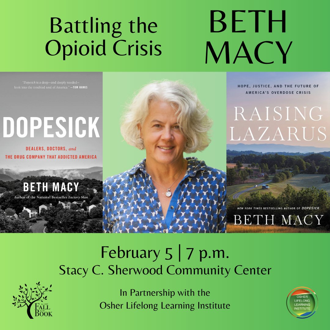 Hey Patriots! On Monday, February 5, Beth Macy comes to the Sherwood Center in Fairfax to discuss the battle against the opioid epidemic. Free tickets become available on January 29 on Eventbrite: eventbrite.com/e/790363226687 #bethmacy #mason #georgemason
