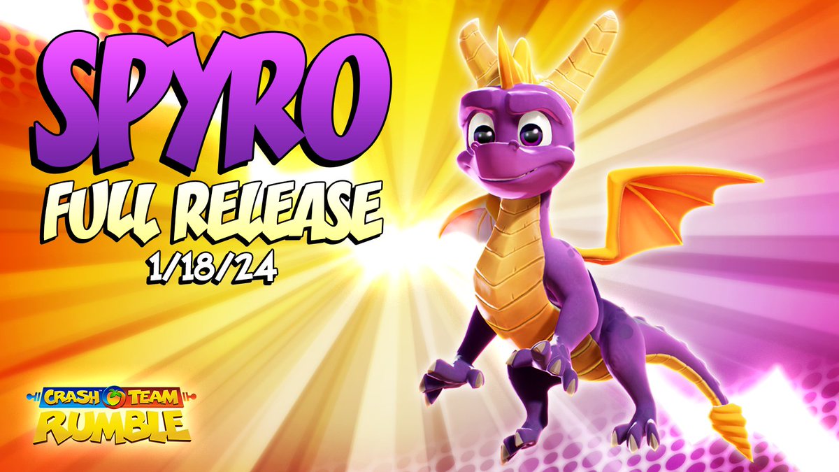 Everyone's favorite purple pal is here to stay! 🥳 💜  This week, Spyro will officially join the #CrashTeamRumble roster. Earn Relic Assist badges to unlock him.