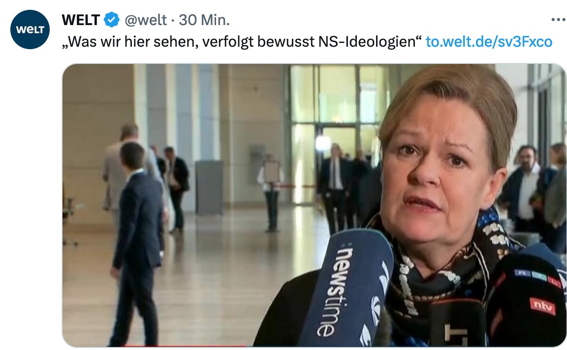 Ein passender Titel zu Nancy Faesers Verständnis, dass Ausschluss und Zensur demokratisch sei. Auch die Frisur passt perfekt. Nur der neckische Schnurbart fehlt noch 🕊️