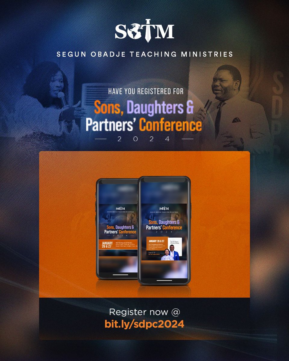 GltBayelsa's tweet image. Sons, daughters, and partners of Apostle Segun and Funke Obadje, have you registered for SDPC 2024?

Take a step toward attending SDPC 2024 to receive clear prophetic guidance for the year from our spiritual parents.

Register today at bit.ly/sdpc2024.

#SDPC2024

#SDPC
