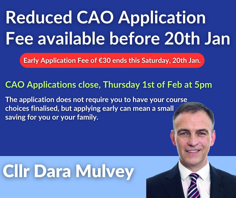 Attention Students and Parents, the reduced CAO Application Fee Deadline is this Saturday