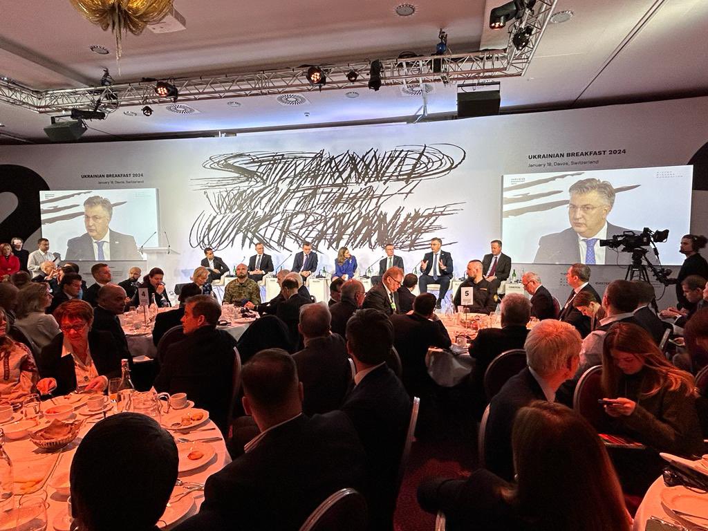 This morning we are at the "Ukrainian breakfast" in <a href="/Davos/">World Economic Forum</a> expressed strong support for #Ukraine and its fight for freedom. The key is to preserve the unity of the West in further financial and military support to Kiev, in which Ukraine can count on Croatia! 🇭🇷🇺🇦
#wef24