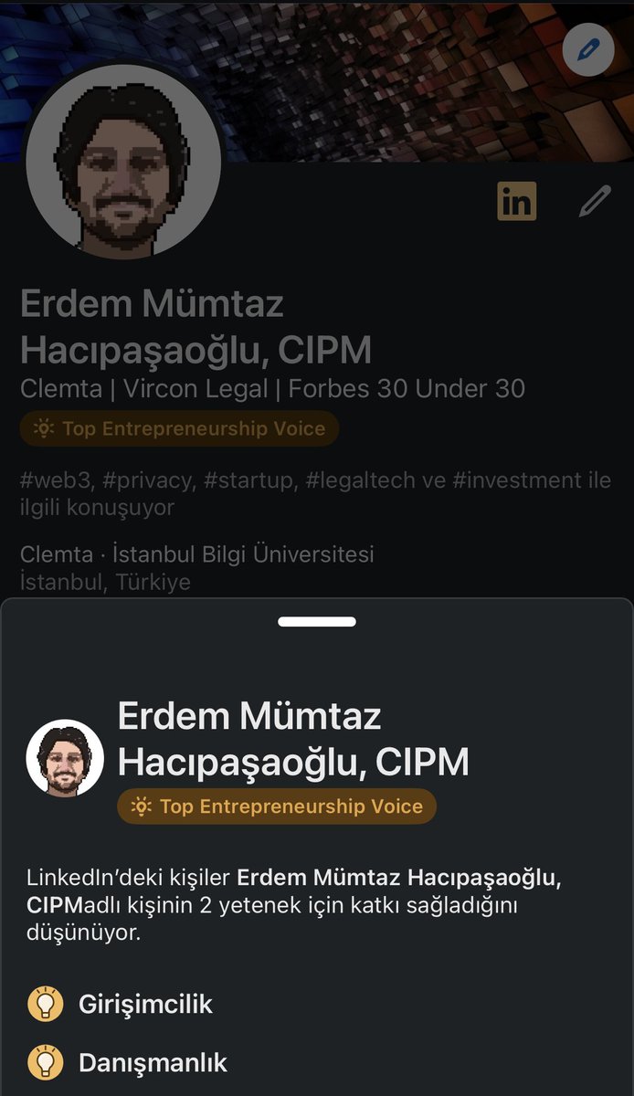 Linkedin profilim Girişimcilik ve Danışmanlık kategorilerinde Top Voice olarak listelendi.