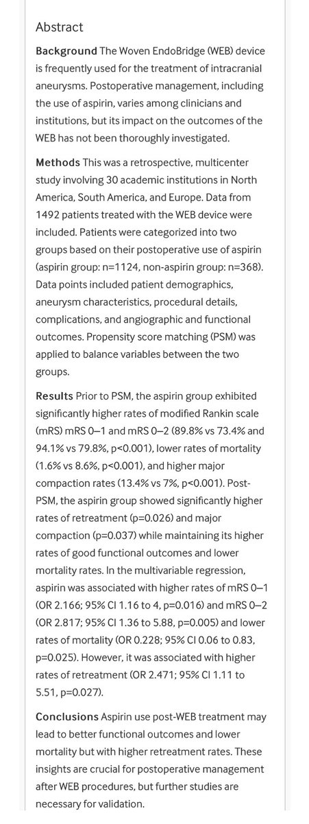 More retreatments but better functional outcomes with post-WEB ASA. What is the best way forward in the long term? Usual provocative excellence from WorldWideWEB.