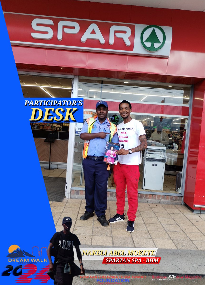 WalkEvents's tweet image. Trying Is All We Have In Our Hands, And We Are Just Doing The Best We Can.

357km Distance Walk From Qwaqwa To Bloemfontein Literally on Foot Over 12Days.

DREAMWALK EVENT 2024

Brought To You By:

How Can I Help/Nka Thusa Jwang? FOUNDATION