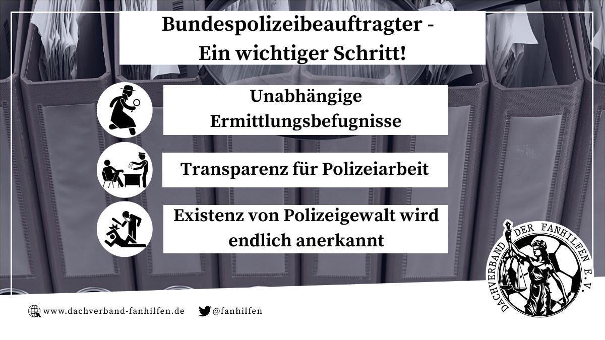 👇 PM von @fanhilfen zur Einführung eines/r Bundespolizeibeauftragten

💬 „Wir erwarten von den politisch Verantwortlichen, dass zeitnah weitere dringend notwendige Maßnahmen wie die Einführung einer Kennzeichnungspflicht folgen.”

dachverband-fanhilfen.de/pressemitteilu…

#fanrechte #nurderHSV