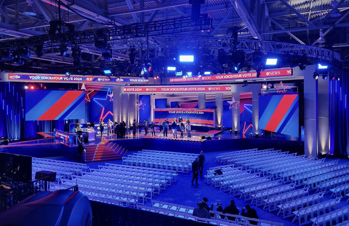 From a tipster: 'The ABC News NH debate stage. All for not!' Tonight's debate was called off due to lack of willing candidates