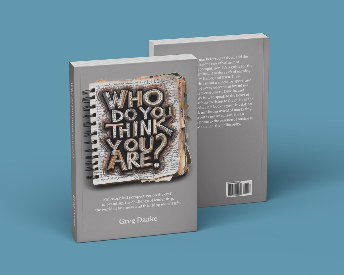 Daake's tweet image. Hey, my new book is out and for sale. It’s just 750 pages of ideas, quotes and philosophies on branding, business and more. It’s basically a $24.99 agency-life coach. That’s 3¢ per nugget of wisdom from about 30 years in this industry. 

amazon.com/Who-You-Think-…