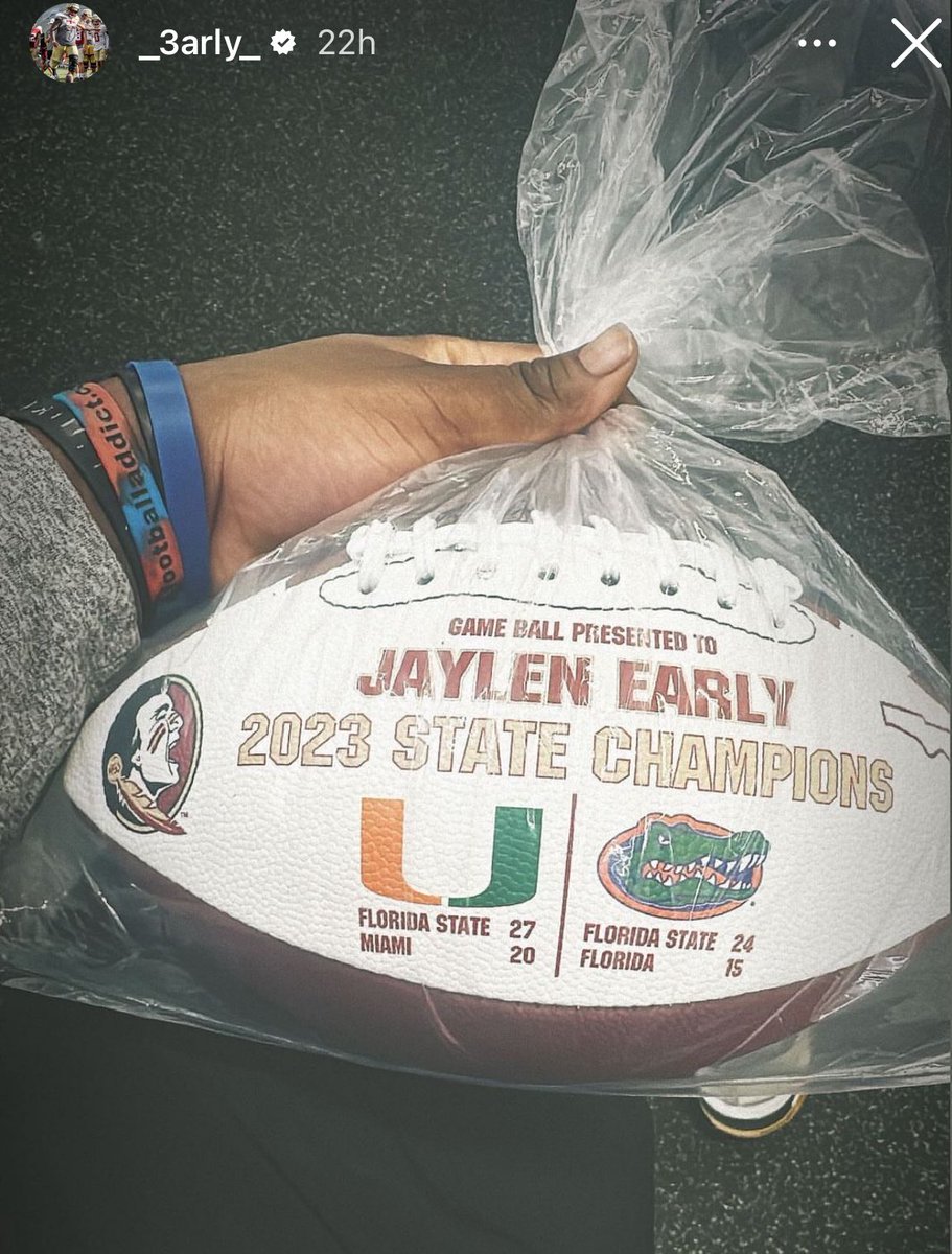 Dustin Lewis (@dustinlewisng) on Twitter photo #FSU players recently received a game ball for winning their second consecutive state championship.
The Seminoles defeated Miami 27-20 (three straight) and Florida 24-15 (two straight) in 2023. (Via <a href="/EarlyJaylen/">Jaylen Early</a> on IG). #Noles #FSU players recently received a game ball for winning their second consecutive state championship.
The Seminoles defeated Miami 27-20 (three straight) and Florida 24-15 (two straight) in 2023. (Via <a href="/EarlyJaylen/">Jaylen Early</a> on IG). #Noles