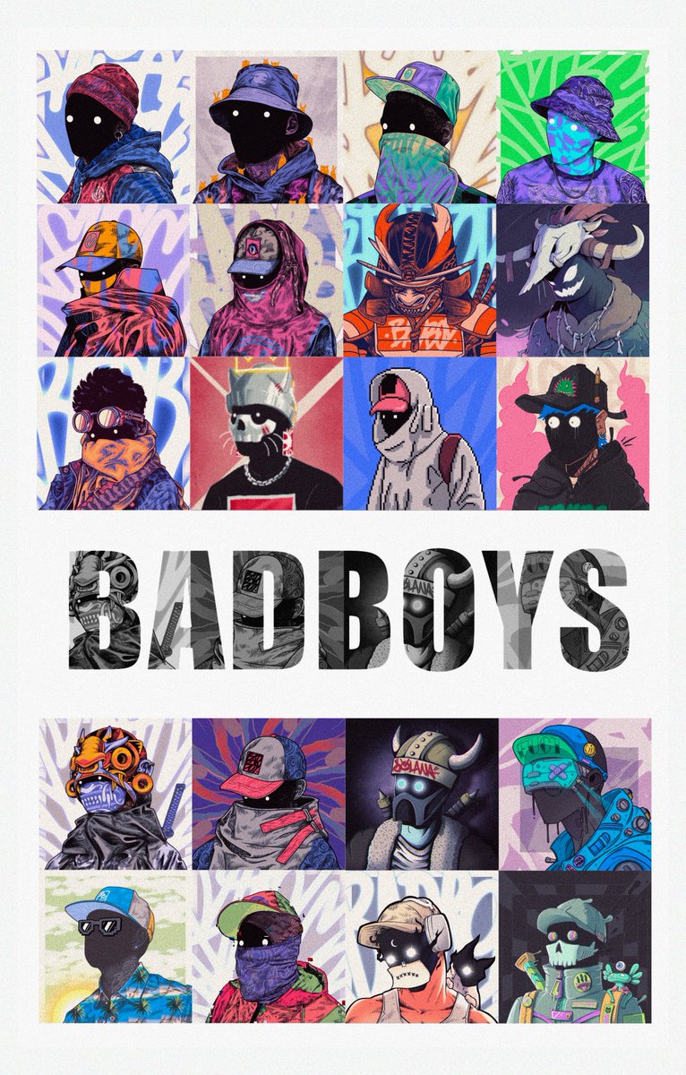(1/6) Bad Boys is a group of 20 characters who were born and raised on the Streets. We are a small group but we will go to battle for each other, leaving no Bad Boy behind.

Bad Boys is Streetwear.
Bad Boys is PFP art.
Bad Boys is life.