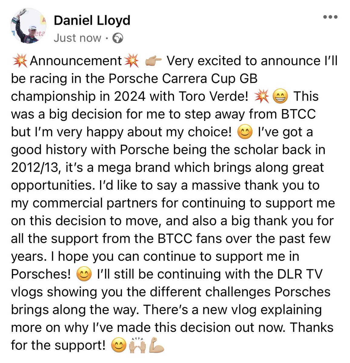 💥Announcement💥 👉🏼 Very excited to announce I’ll be racing in the Porsche Carrera Cup GB championship in 2024 with Toro Verde! 💥😁 @PorscheRaces_GB @ToroVerdeGT