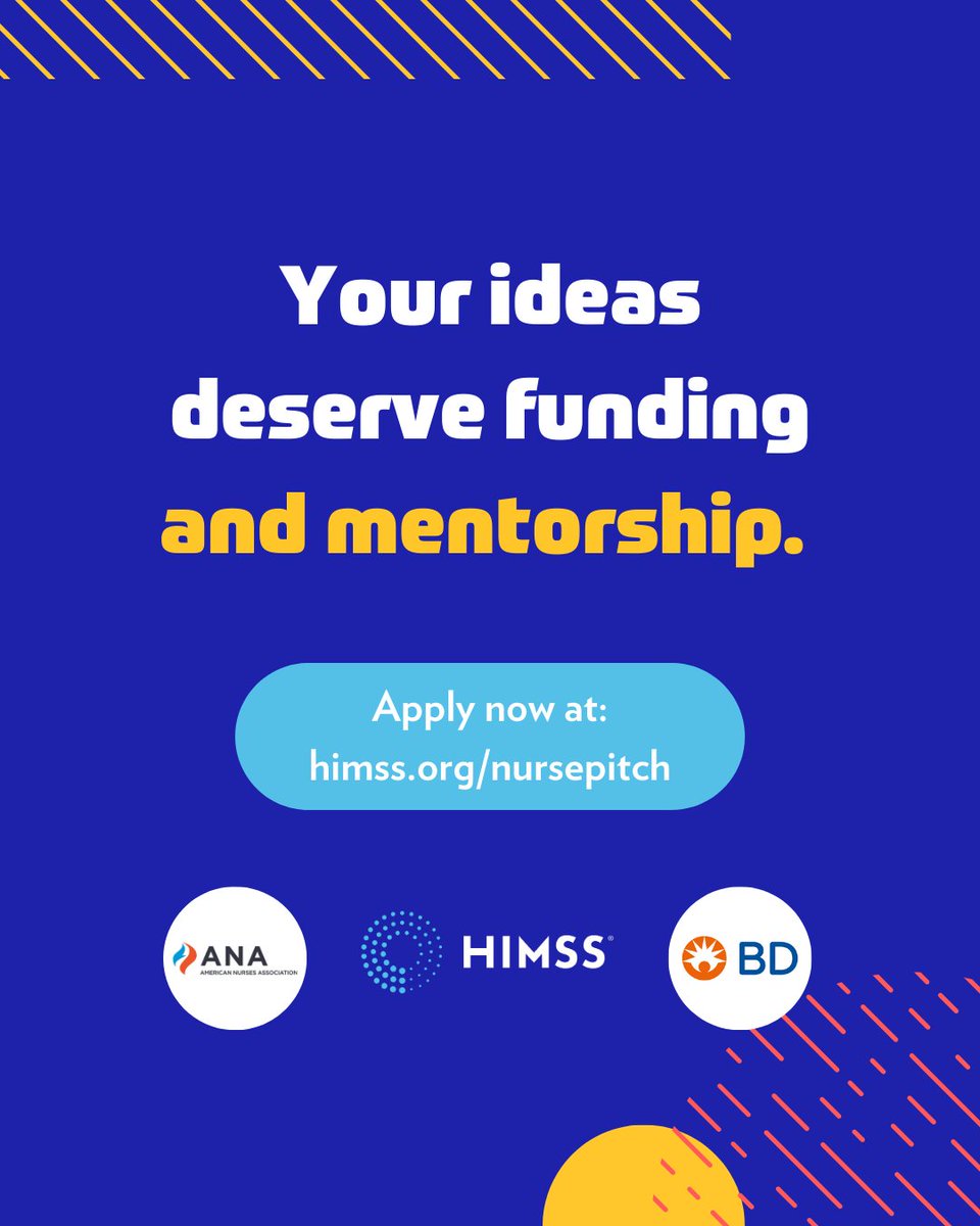 Nurses, it's your time to shine! 🌟 Join NursePitch™ at #HIMSS24 for the opportunity to present your work to influential leaders in the industry, connect with mentors, and stand a chance to secure $8,500 in funding. Apply now: bit.ly/3RuLEZD