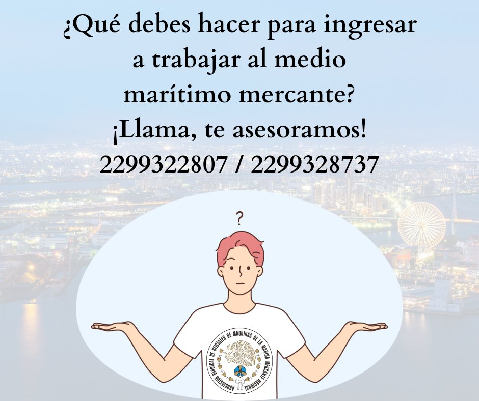 ¿Quieres trabajar en el medio marítimo mercante? 🌊🚢 ¡Nosotros te asesoramos!
. 
Llámanos al 229932-28-07 / 229932-87-37 o escríbenos hoy al 2299585759. ¡Únete! 
.
#asommmn #asociacionsindical #oficialdemaquinas #marinamercante #marinomercante #veracruzmercante
