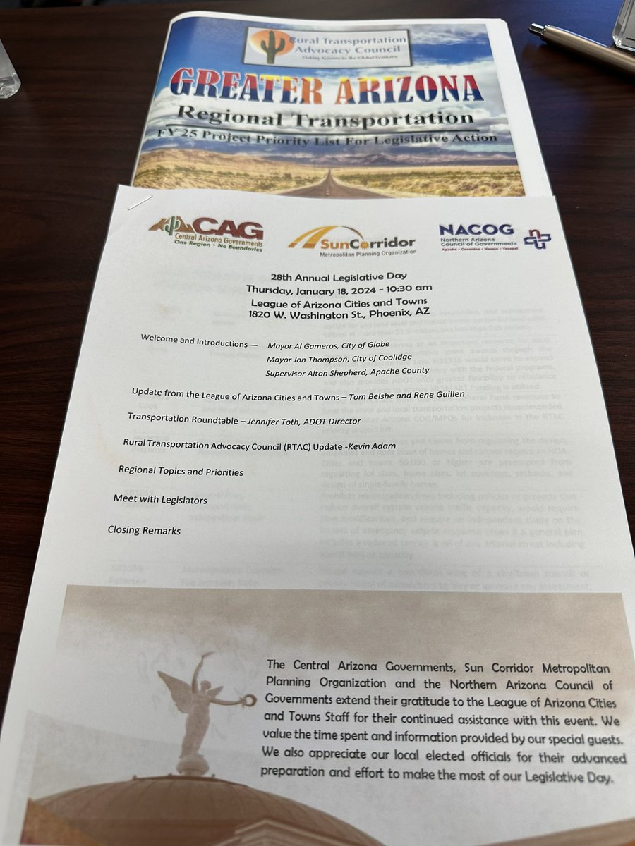 Participating in the CAG, NACOG, Sun Corridor Legislative Day <a href="/AzCities/">Arizona League</a> - lots of talk about transportation funding