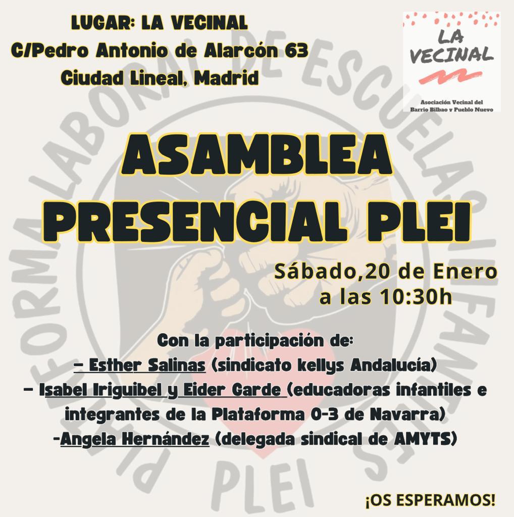 educacionPLEI's tweet photo. Este sábado te esperamos en la Asamblea de PLEI en la Asociación La Vecinal

Contaremos con la participación de:

-Esther Salinas del Sindicato Kellys Andalucía 

-Isabel Iriguibel y Eider Garde de la Plataforma 0-3 de Navarra

-Ángela Hernández delegada sindical de @amytsmedicos https://t.co/Ob9n00l3Ee