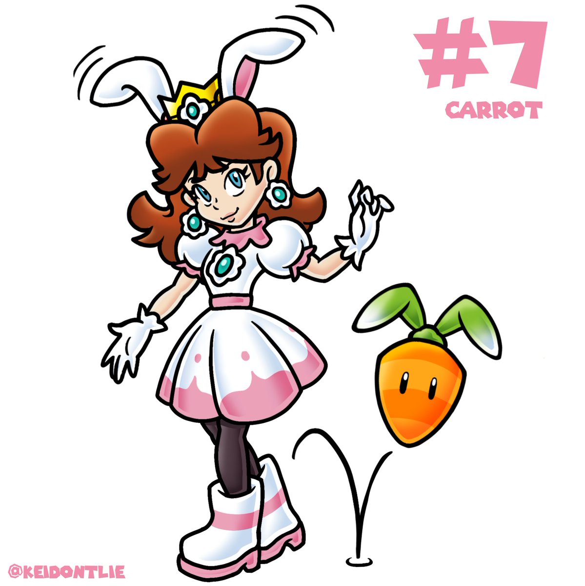Today's power up is the Carrot! exclusive to super mario Land 2, allows the user to Hop contiuously and slowly descent. 🐰🌼

Transforms Daisy into Bunny Daisy.

#PrincessDaisy #SuperMario #MarioBros #Fanart #PowerUpDaisy