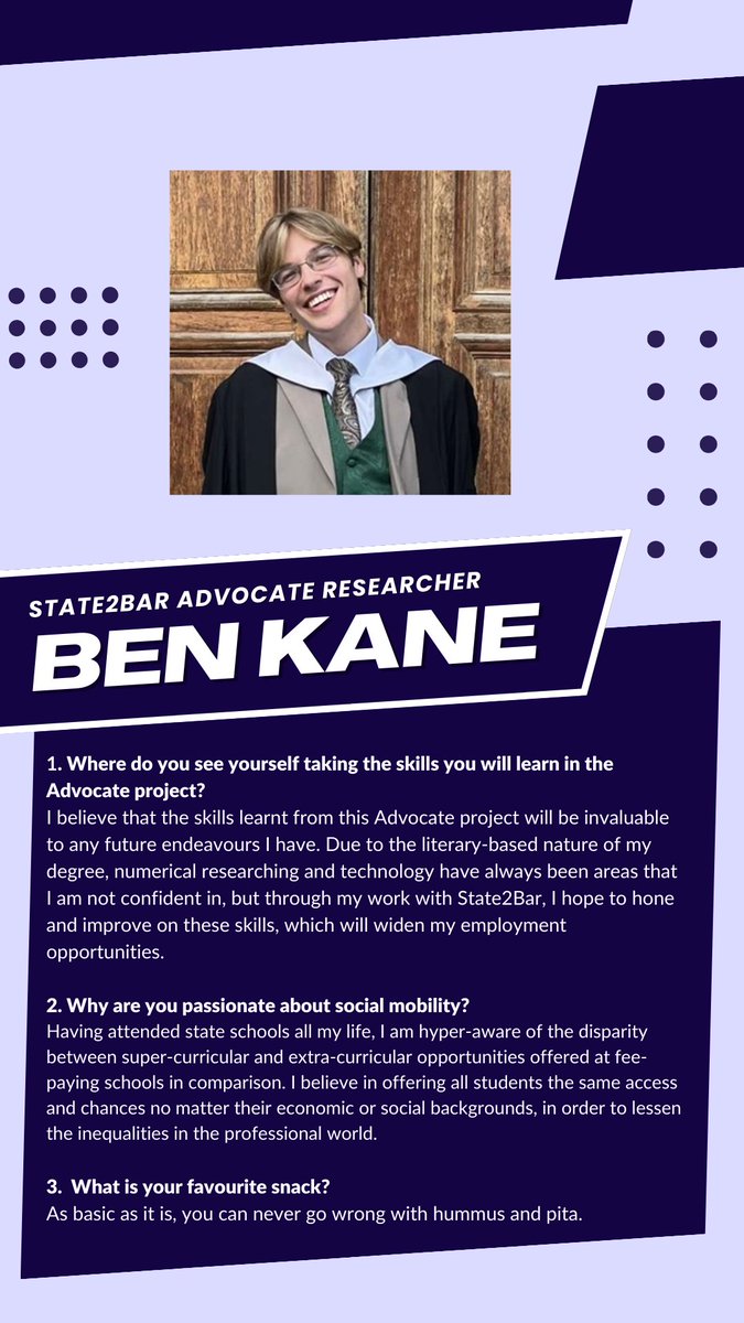 State2Bar's tweet image. Meet Ben, one of our Advocate Researchers!

#researcher #socialmobility #thebar