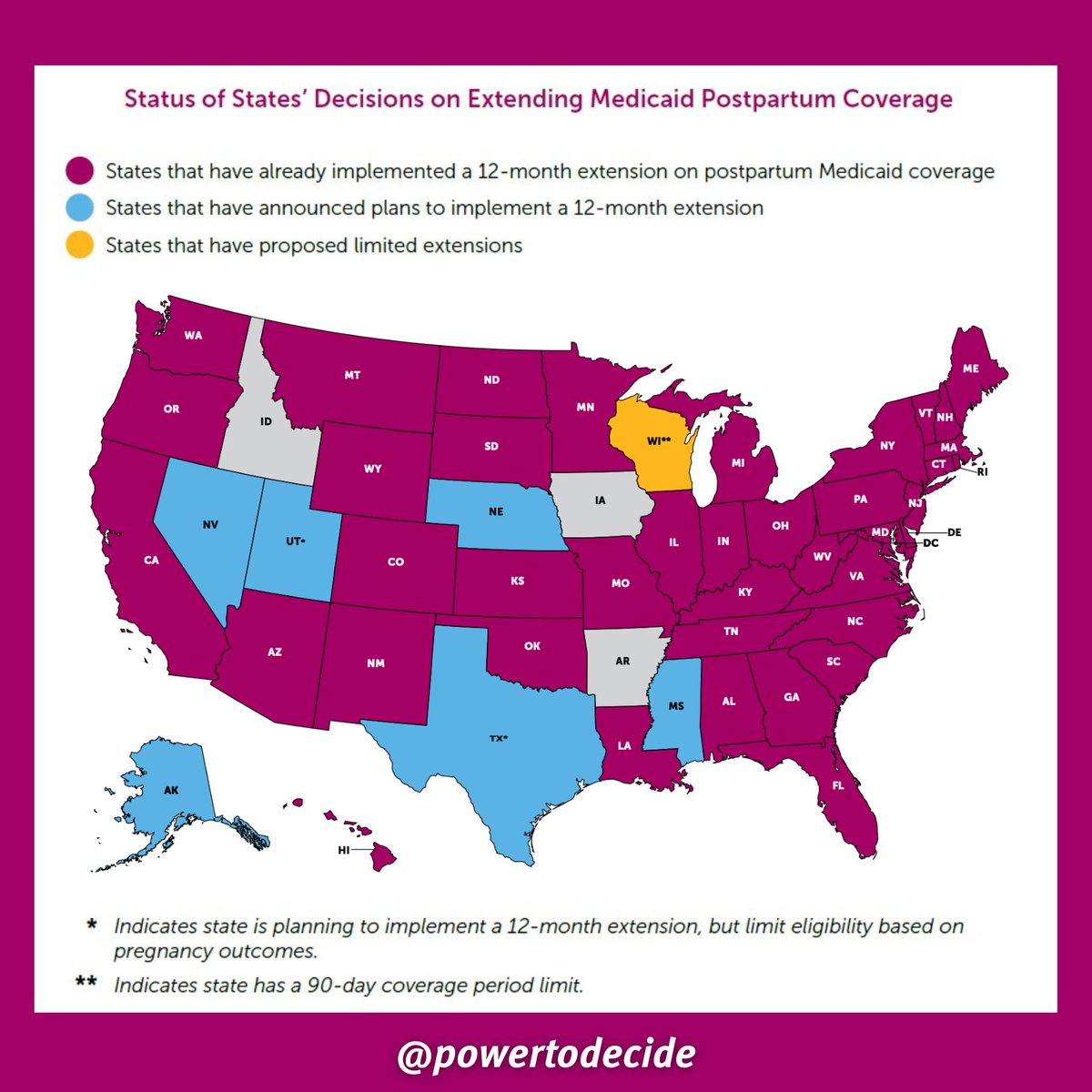 Extending postpartum #Medicaid coverage to one year is an important step in improving maternal health outcomes—a core component of reproductive well-being! Check out the full factsheet now: powertodecide.org/what-we-do/inf…
