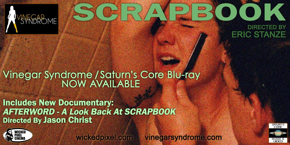 Now Available! SCRAPBOOK @VinegarSyndrome / Saturn's Core Blu-ray! Includes new documentary AFTERWORD- A LOOK BACK AT SCRAPBOOK, directed by @jason_christ! Snag one at ye ol' Wicked Pixel Cinema webstore: wickedpixel.com/webstore/ Or from Vinegar Syndrome: vinegarsyndrome.com/products/scrap…